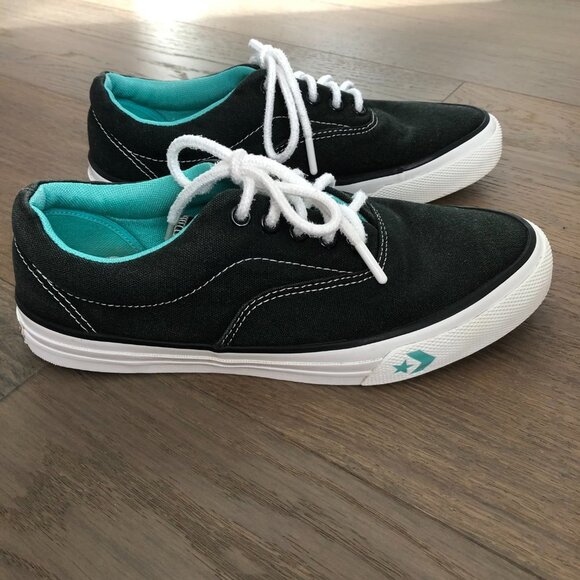Converse Casual Low Cut Lace Up Canvas Sneakers Black Turquoise White Sz 9.5W/8M - Picture 3 of 10